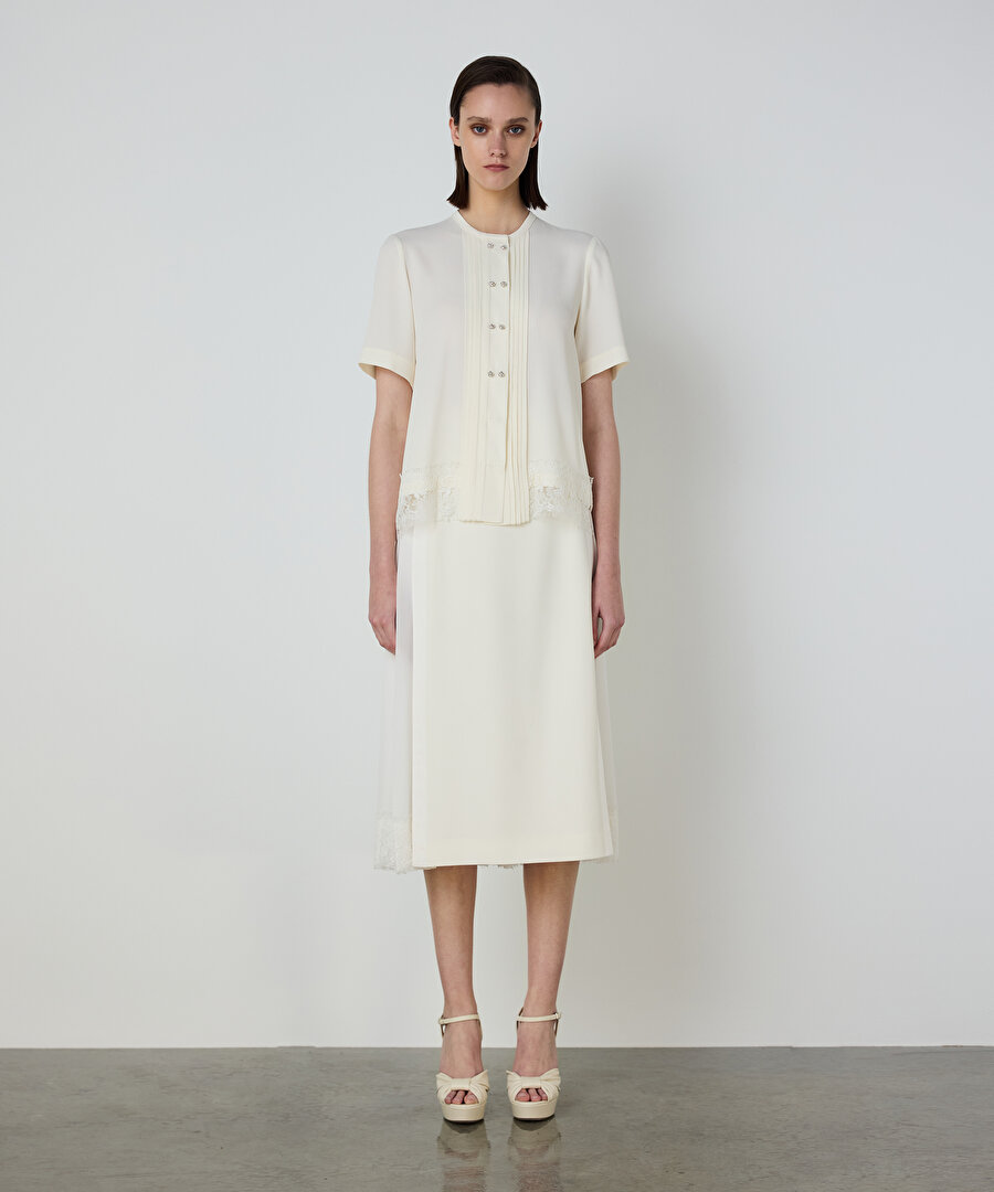 NERVÜRLÜ DANTEL MIX BLUZ