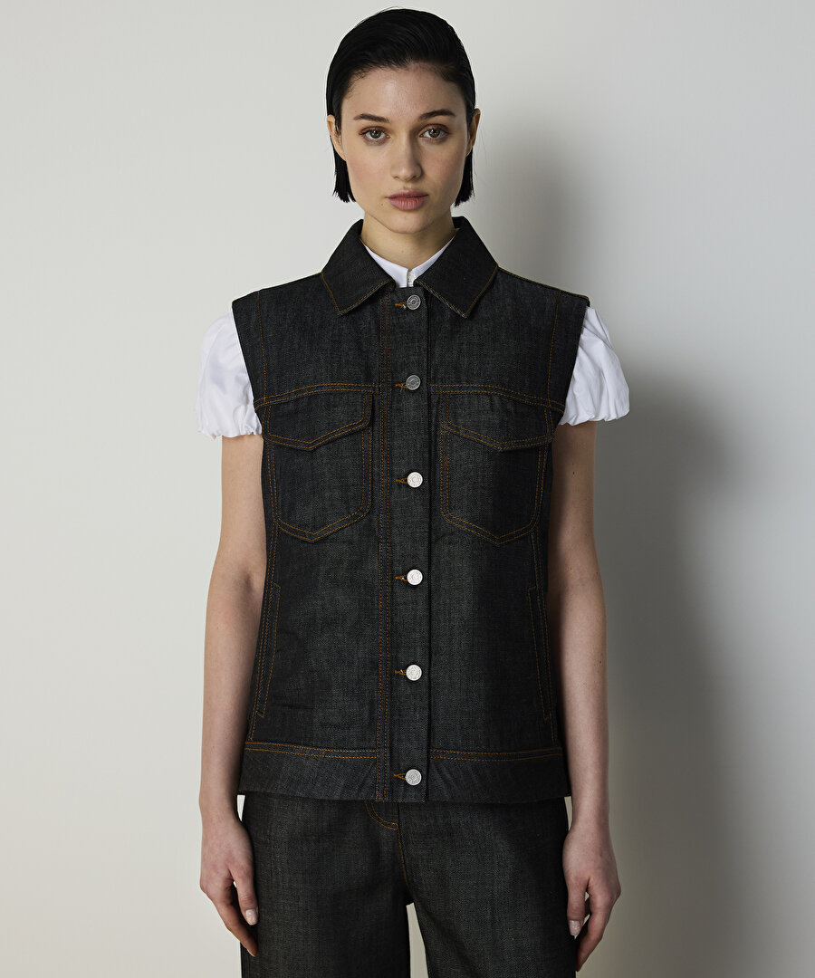 KONTRAST DİKİŞLİ DENİM YELEK