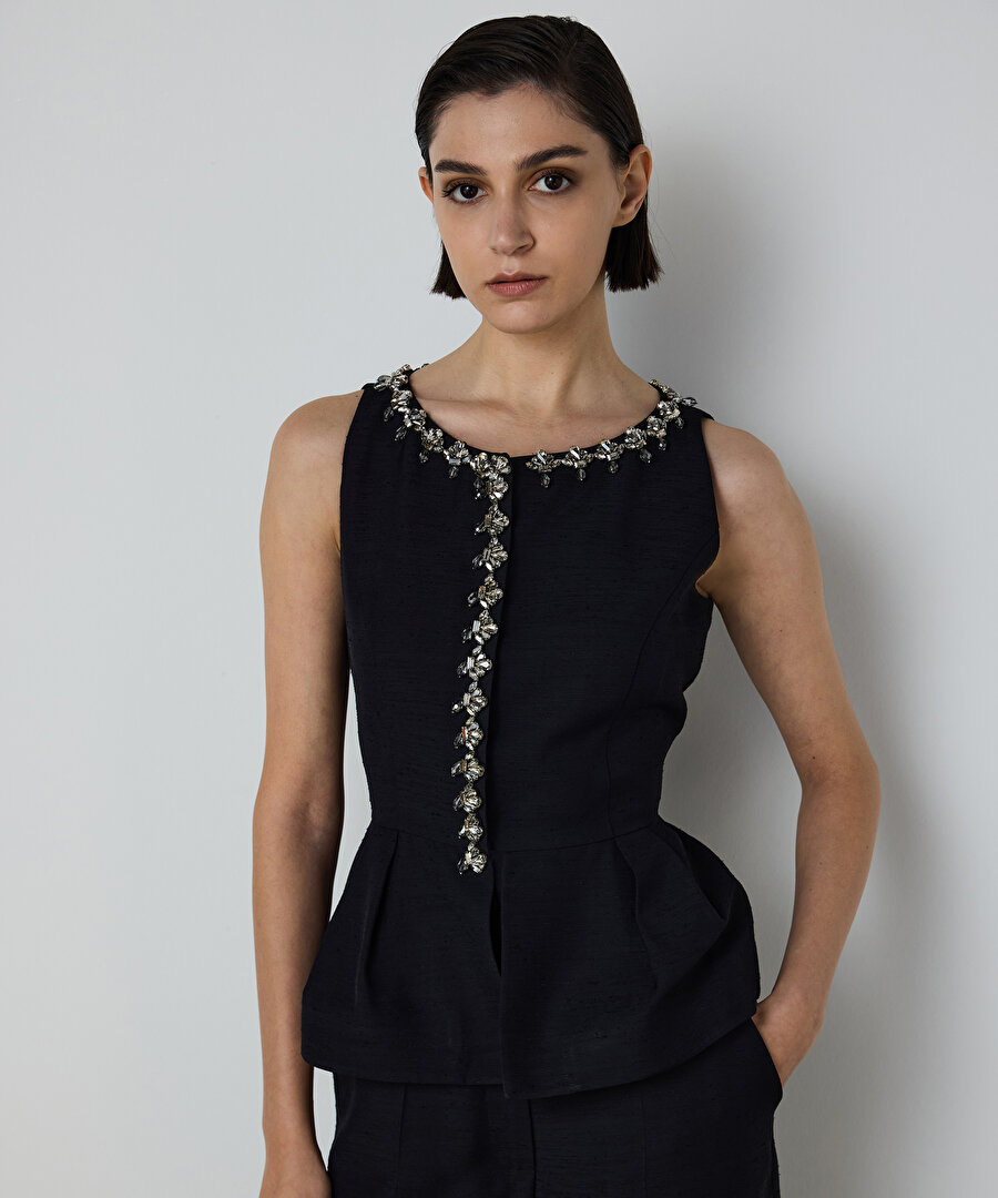STRASS TAŞ İŞLEMELİ PEPLUM YELEK