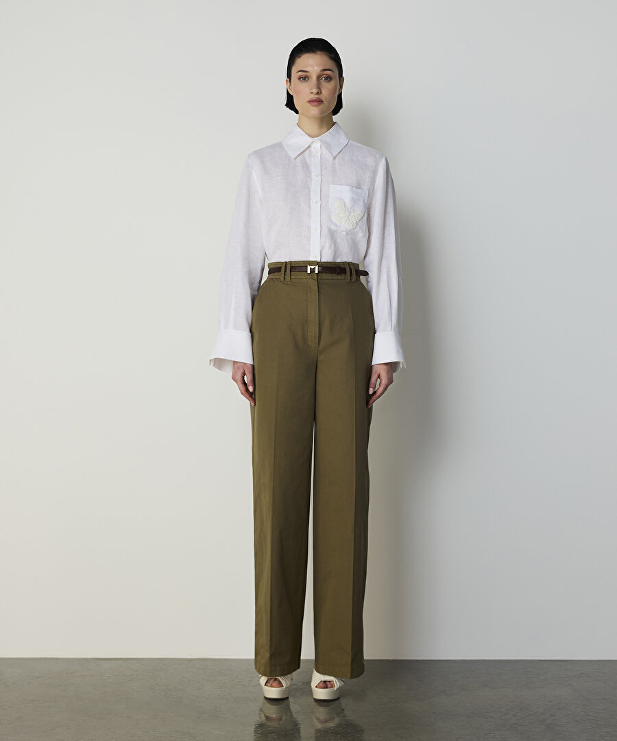 KELEBEK NAKIŞLI KETEN GÖMLEK