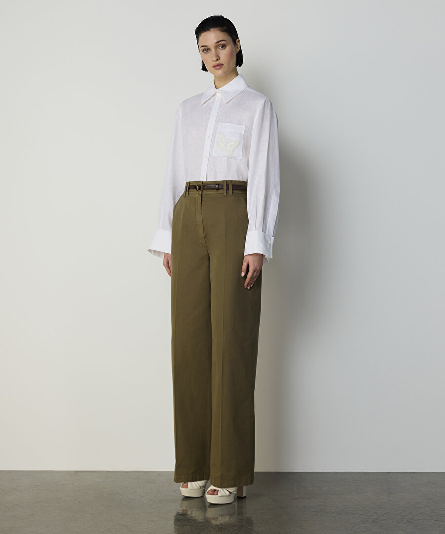 KELEBEK NAKIŞLI KETEN GÖMLEK