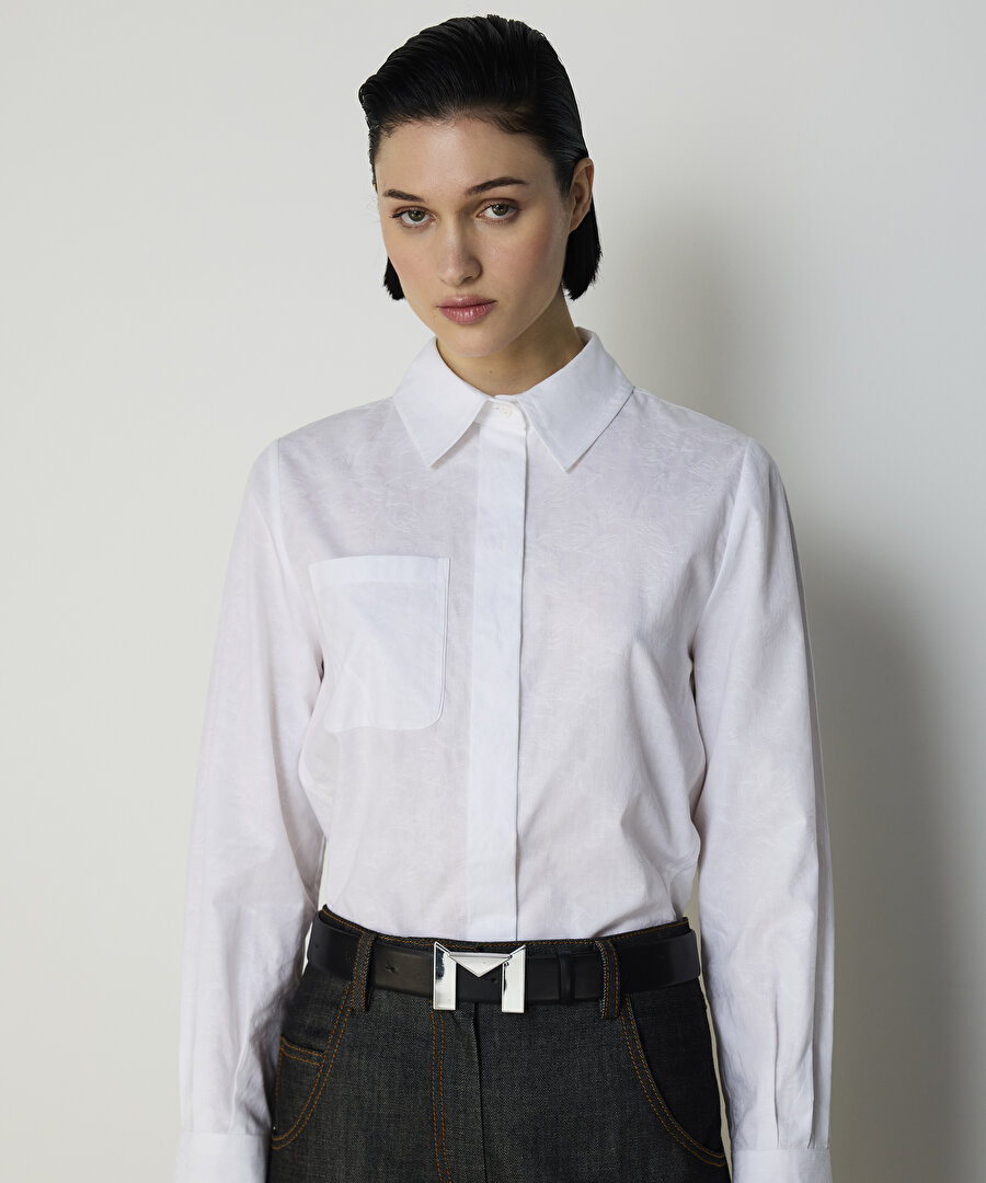 FLORAL DOKULU POPLİN GÖMLEK