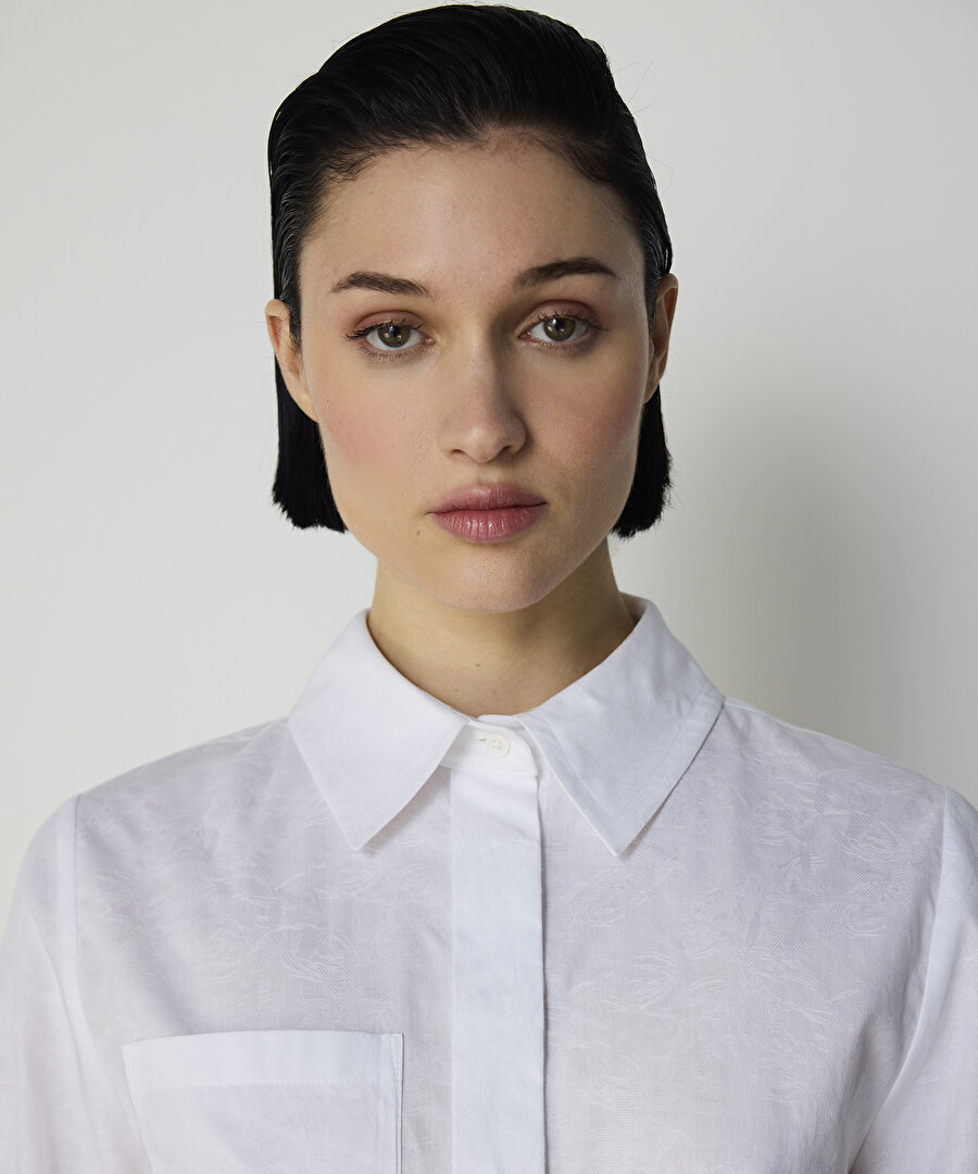 FLORAL DOKULU POPLİN GÖMLEK