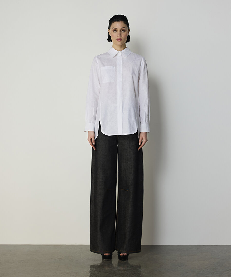 FLORAL DOKULU POPLİN GÖMLEK