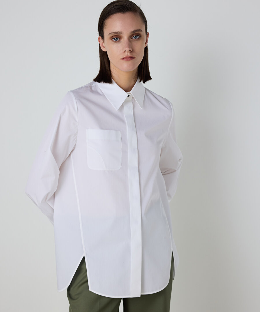 YIRTMAÇLI POPLİN GÖMLEK