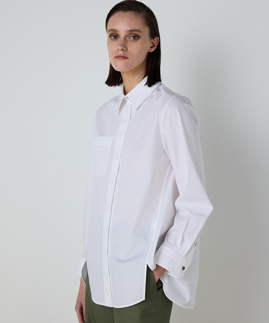 YIRTMAÇLI POPLİN GÖMLEK