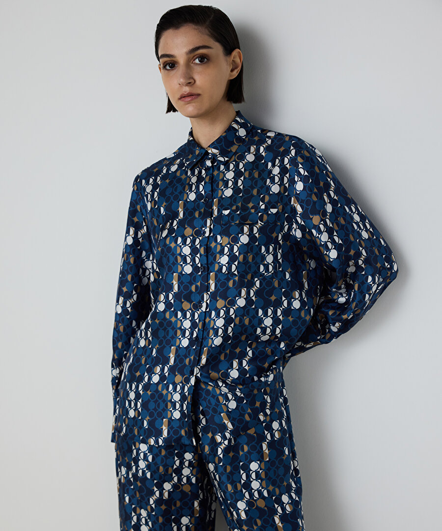 GEOMETRİK DESEN İPEK GÖMLEK