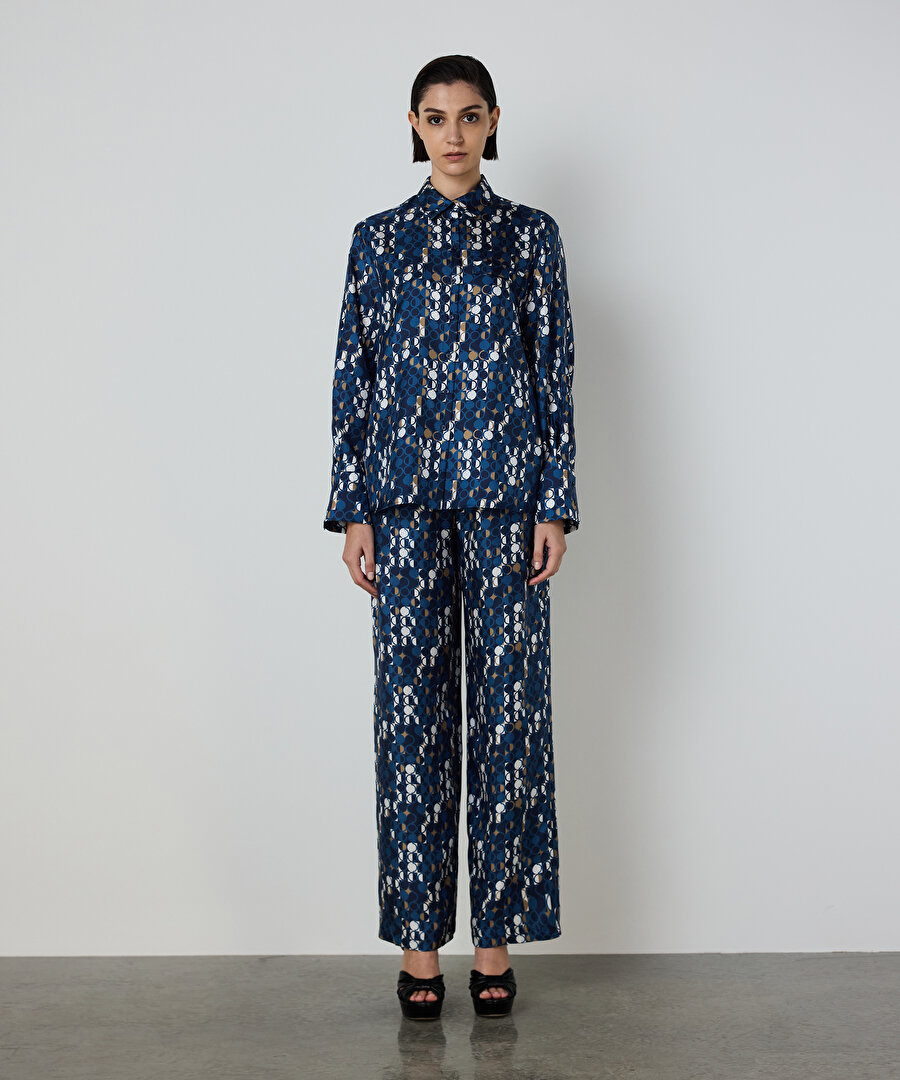 GEOMETRİK DESEN İPEK GÖMLEK