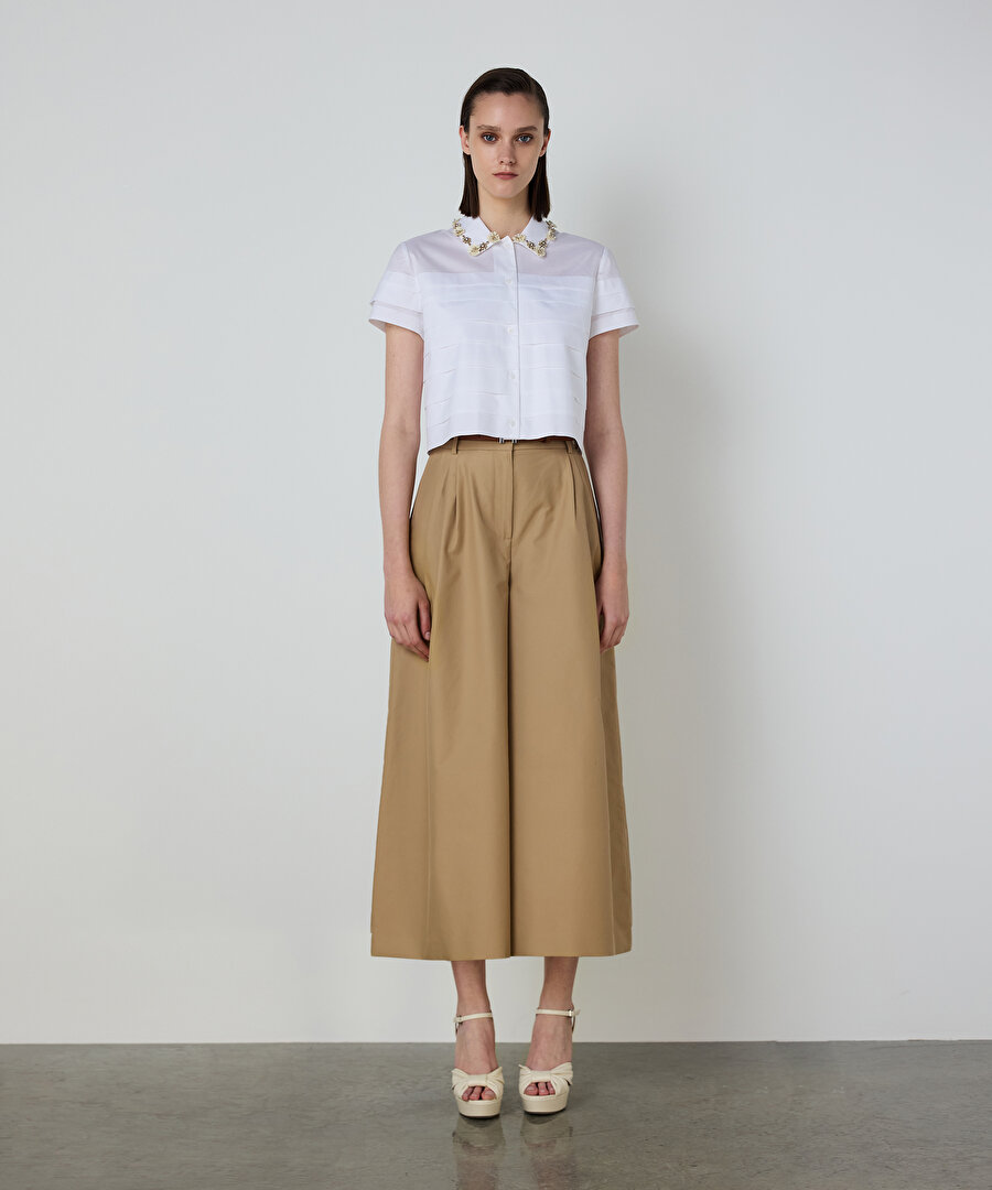 ÇİÇEK MODÜL İŞLEMELİ POPLİN GÖMLEK