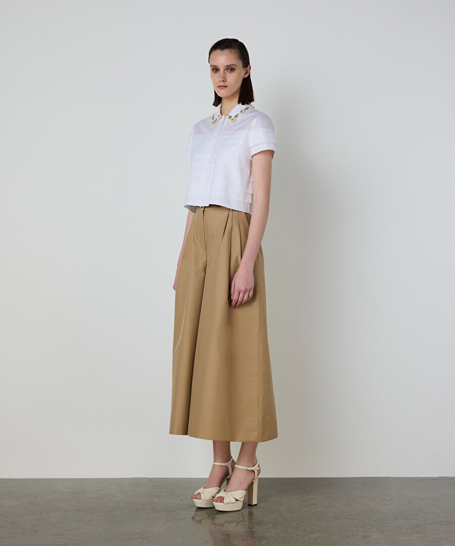 ÇİÇEK MODÜL İŞLEMELİ POPLİN GÖMLEK