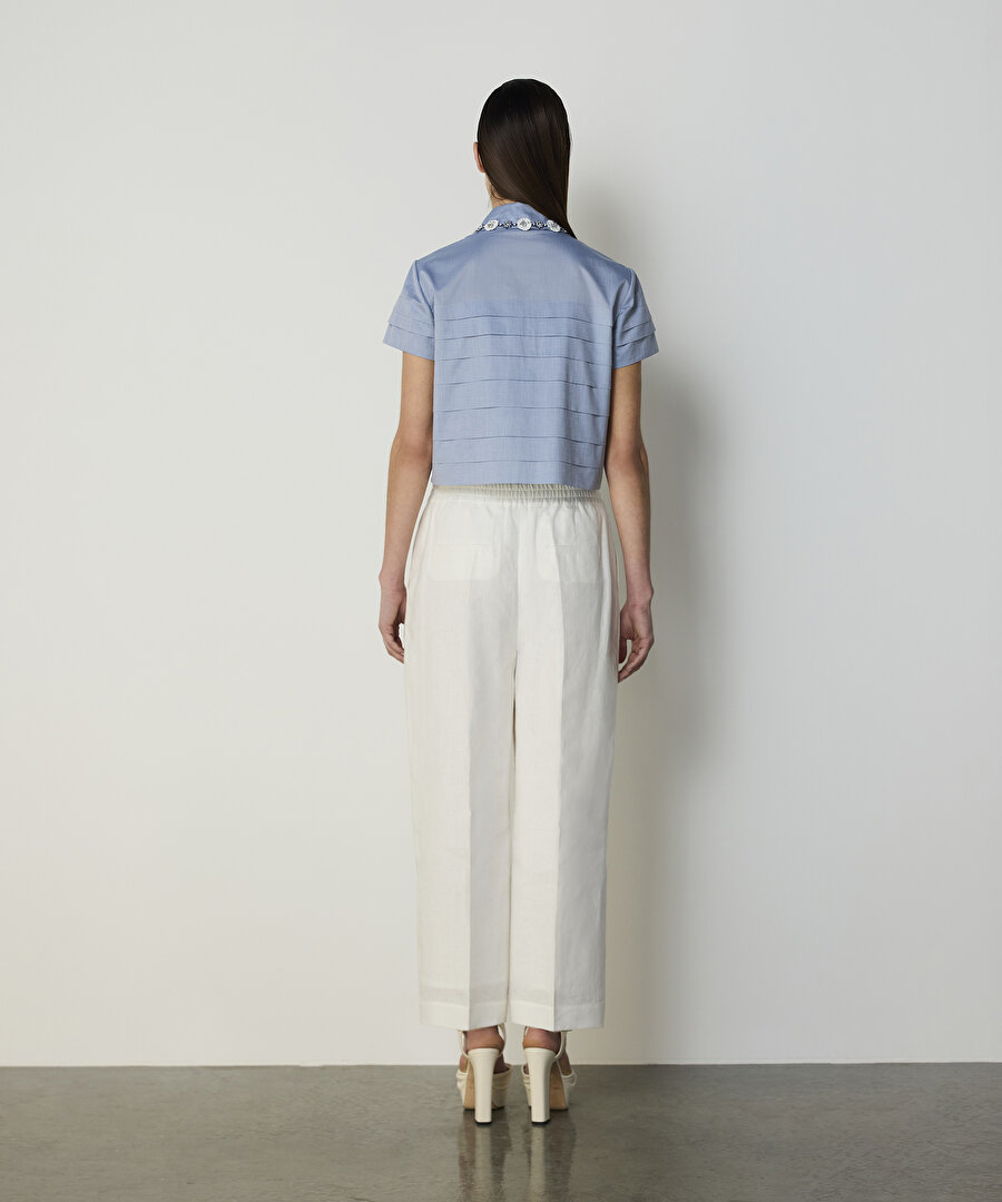 ÇİÇEK MODÜL İŞLEMELİ POPLİN GÖMLEK