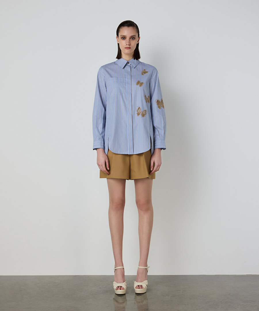 KELEBEK NAKIŞLI POPLİN GÖMLEK