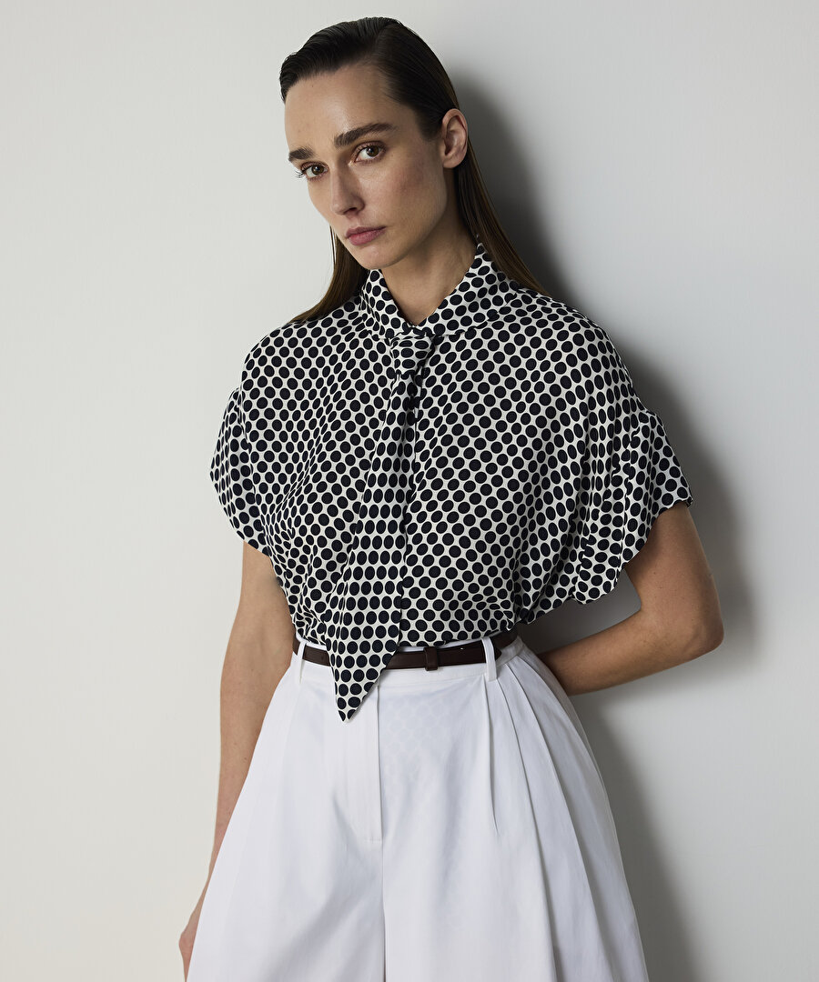 PUANTİYE DESEN İPEK GÖMLEK