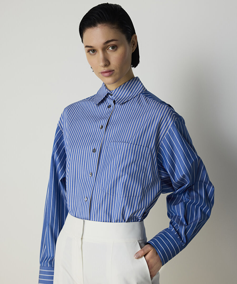 ÇİZGİ DESEN MIX POPLİN GÖMLEK