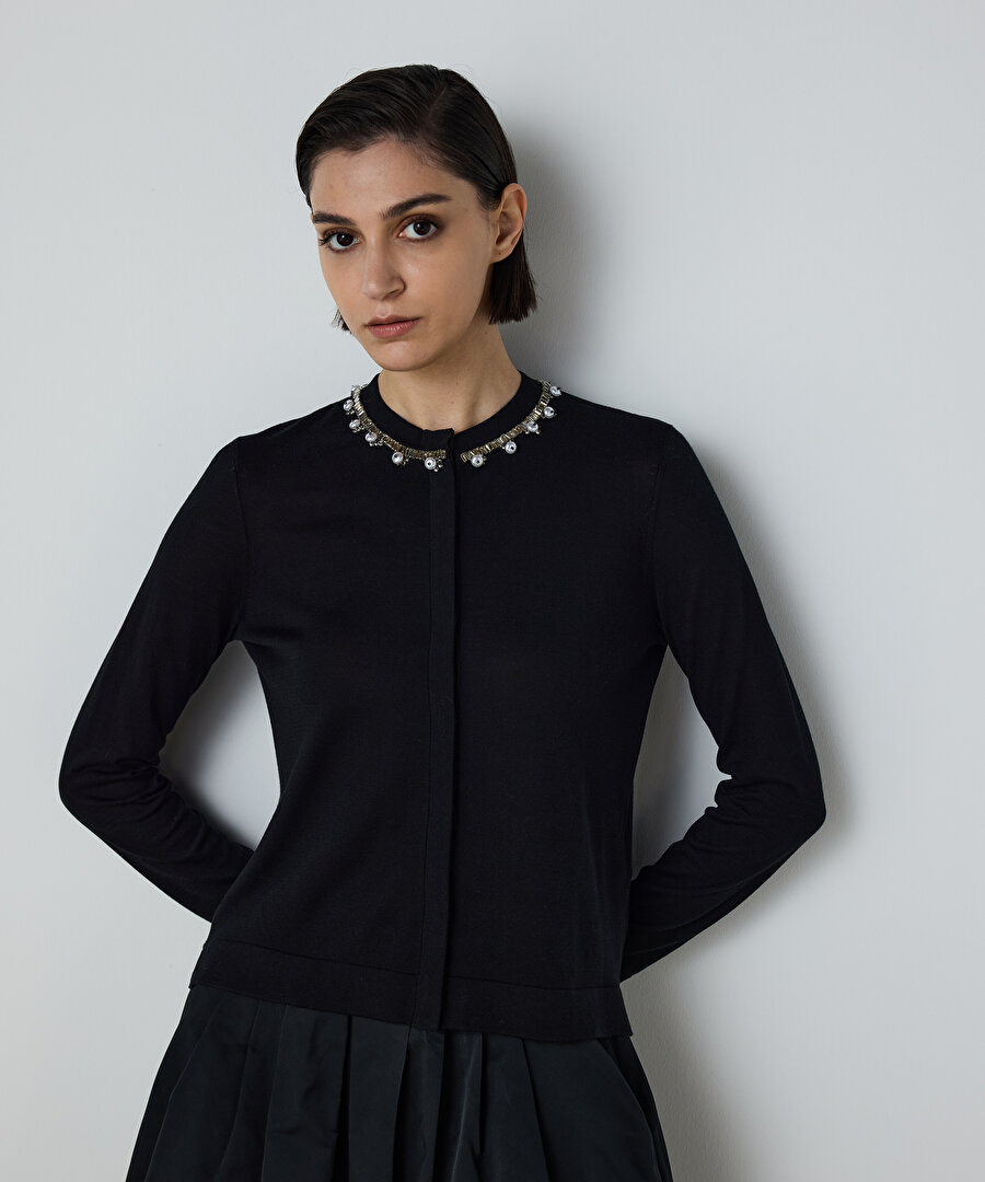 İNCİ VE STRASS TAŞ İŞLEMELİ HIRKA