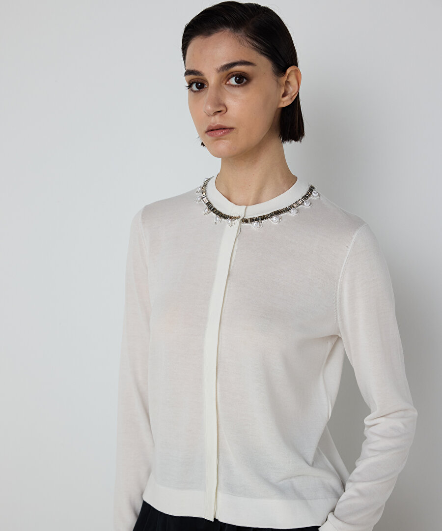 İNCİ VE STRASS TAŞ İŞLEMELİ HIRKA